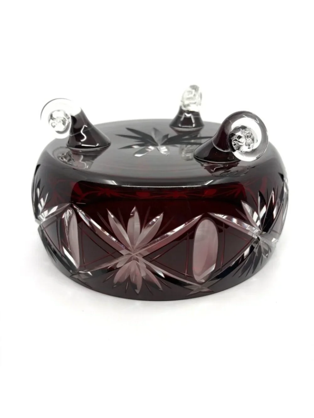 Vintage Bohemian Czech Ruby Cut to Clear Crystal Footed Centerpiece Bowl 8.5
